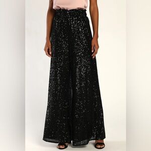 Lulus: Flawless Sparkle Black Sequin Wide-Leg Pants